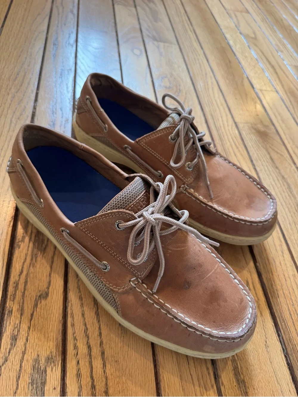 Sperry Brown Leather Classic Boat Shoes with Neutral Laces